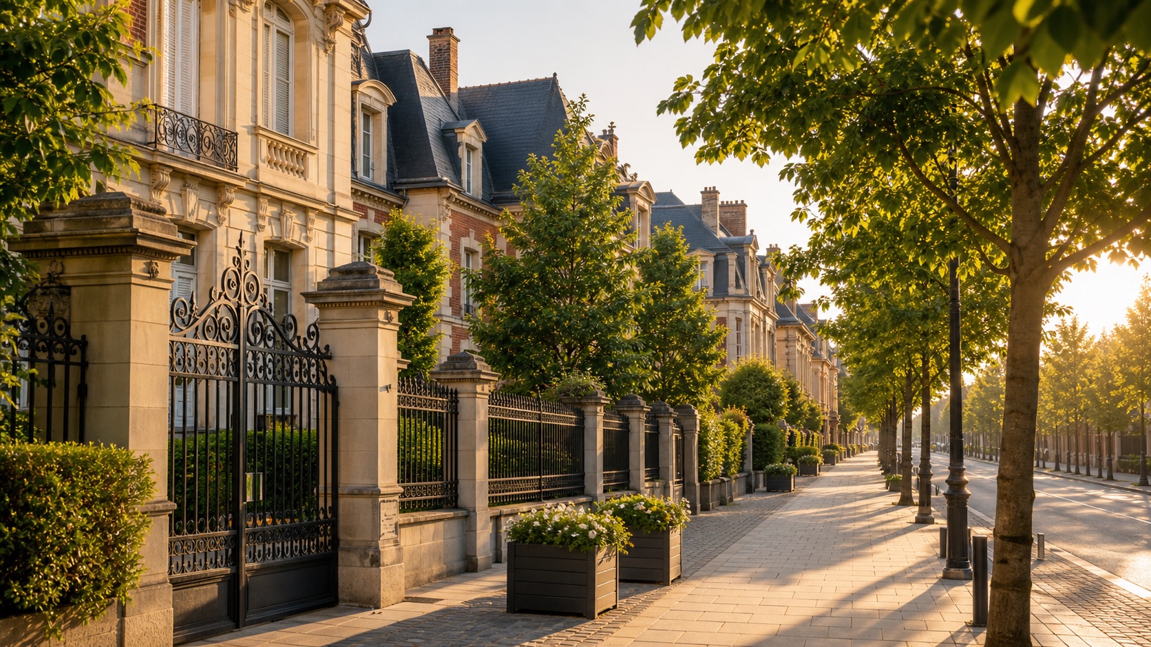 Tree-lined Avenue de Champagne with heritage facades in Epernay